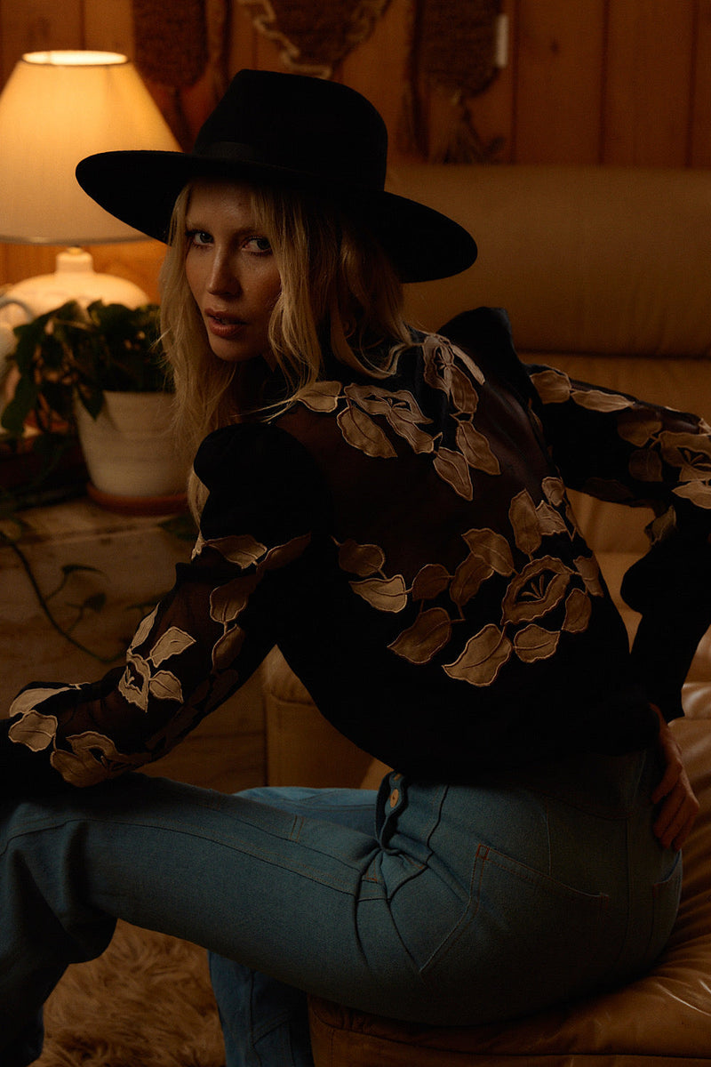 Rocks Off Linen + Organza Blouse With Floral Appliqués - Chasing Unicorns