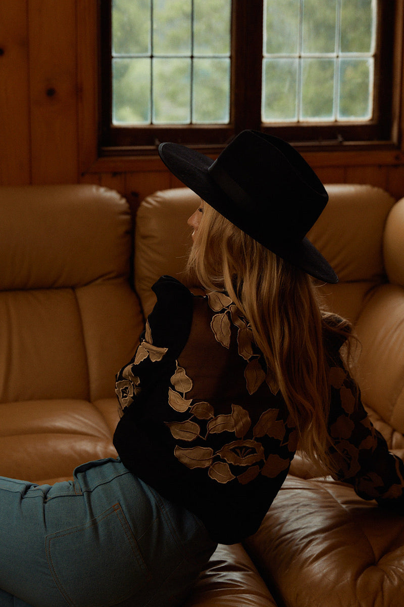 Rocks Off Linen + Organza Blouse With Floral Appliqués - Chasing Unicorns