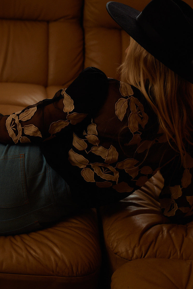 Rocks Off Linen + Organza Blouse With Floral Appliqués - Chasing Unicorns