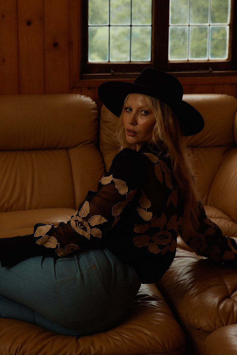 Rocks Off Linen + Organza Blouse With Floral Appliqués - Chasing Unicorns