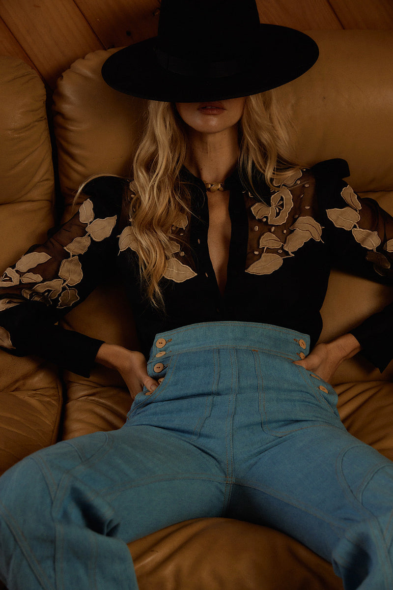 Rocks Off Linen + Organza Blouse With Floral Appliqués - Chasing Unicorns