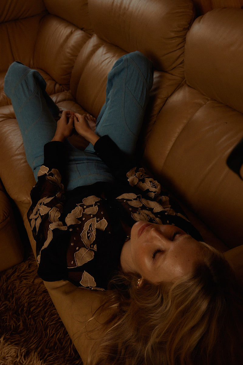 Rocks Off Linen + Organza Blouse With Floral Appliqués - Chasing Unicorns