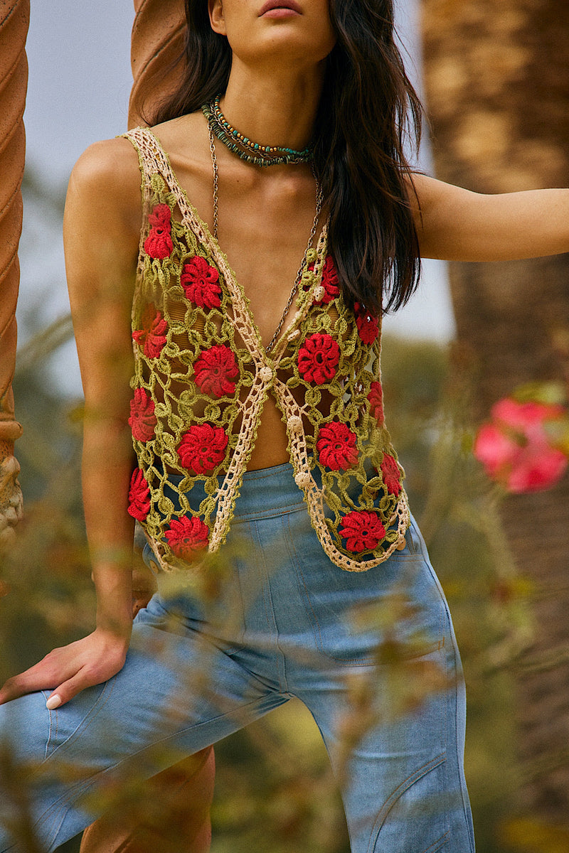 Rose Garden Hand Crochet Vest - Chasing Unicorns