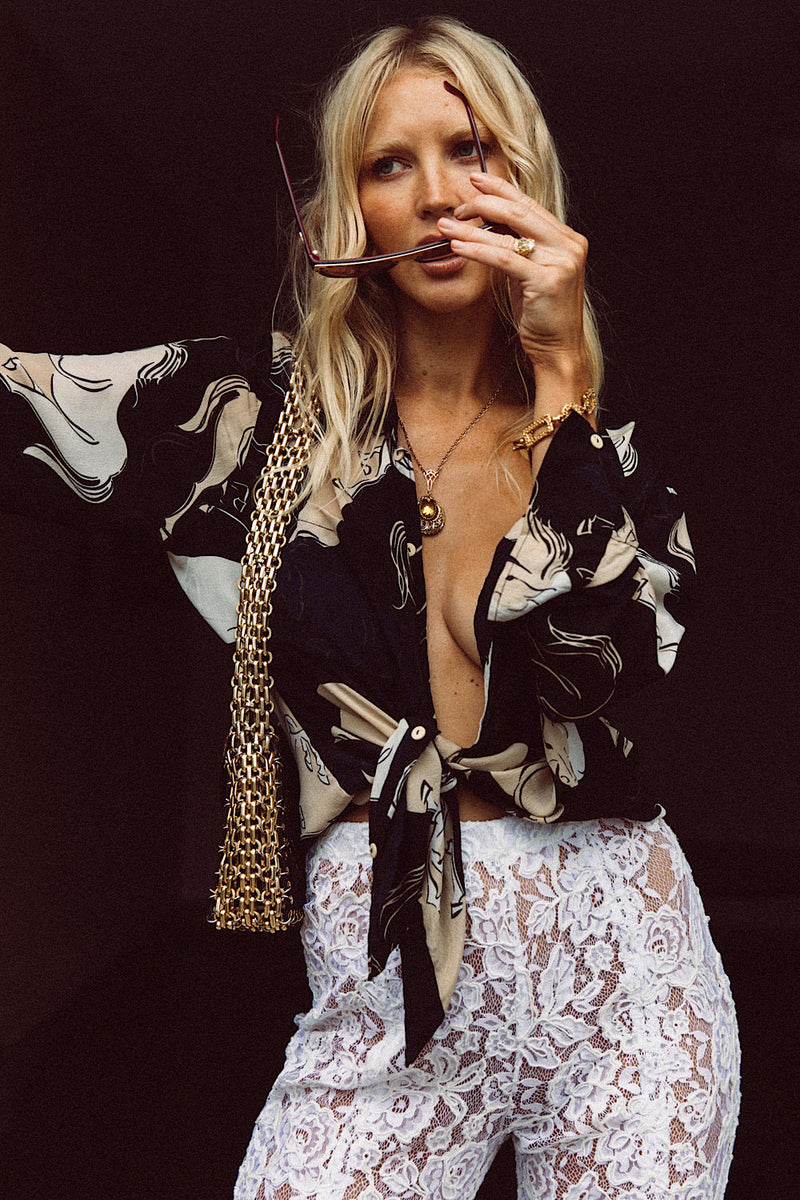 Runaway Horses Silk Crepe Oversized Shirt - Black - Chasing Unicorns