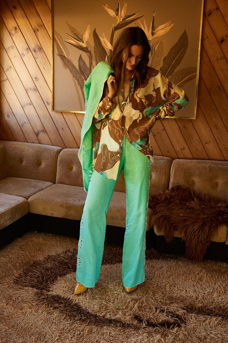 Runaway Horses Silk Crepe Oversized Shirt - Chasing Unicorns