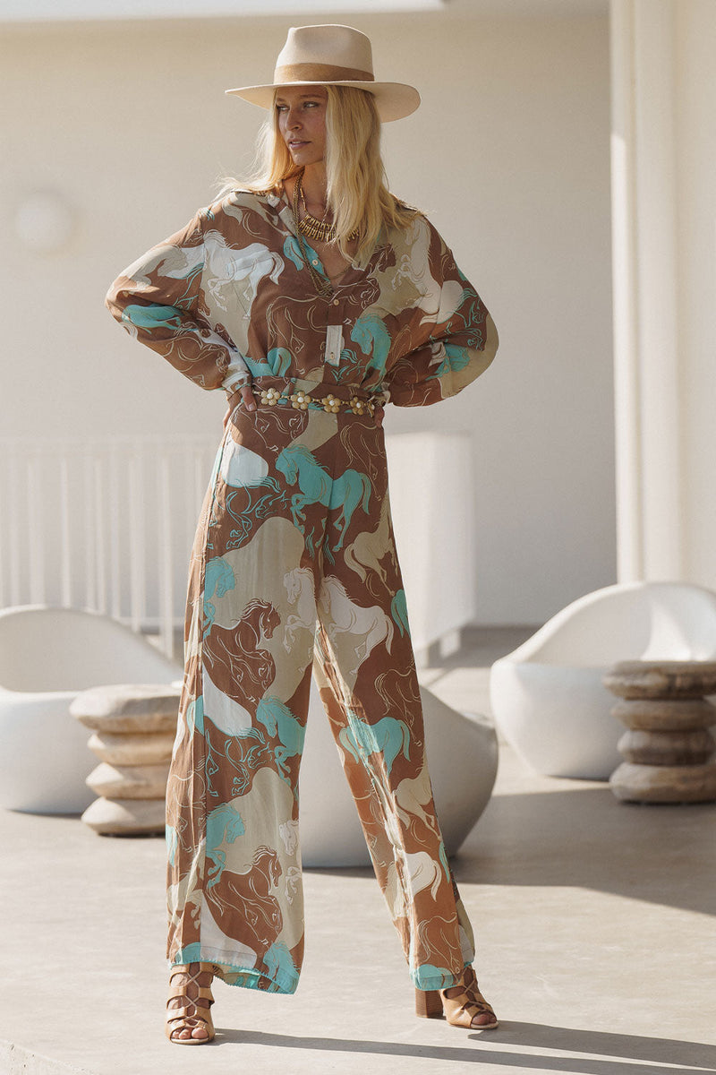 Runaway Horses Silk Crepe Oversized Shirt - Chasing Unicorns