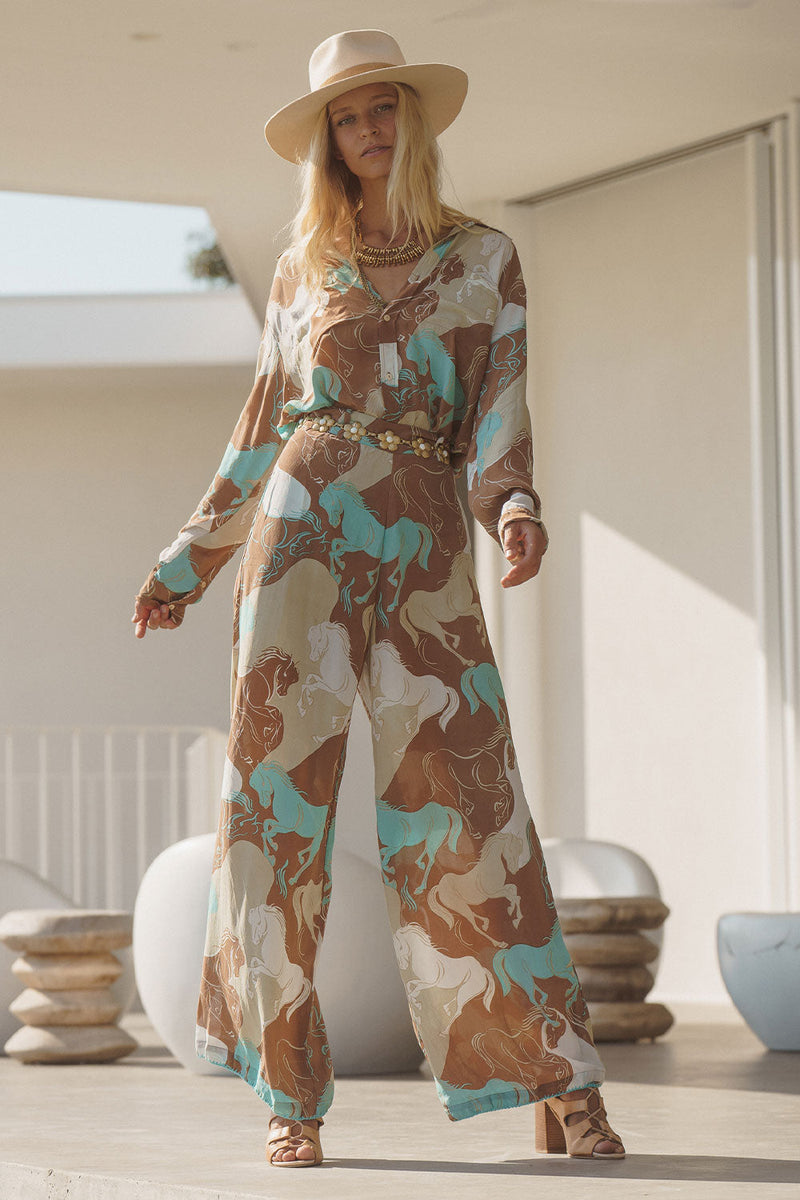 Runaway Horses Silk Crepe Oversized Shirt - Chasing Unicorns