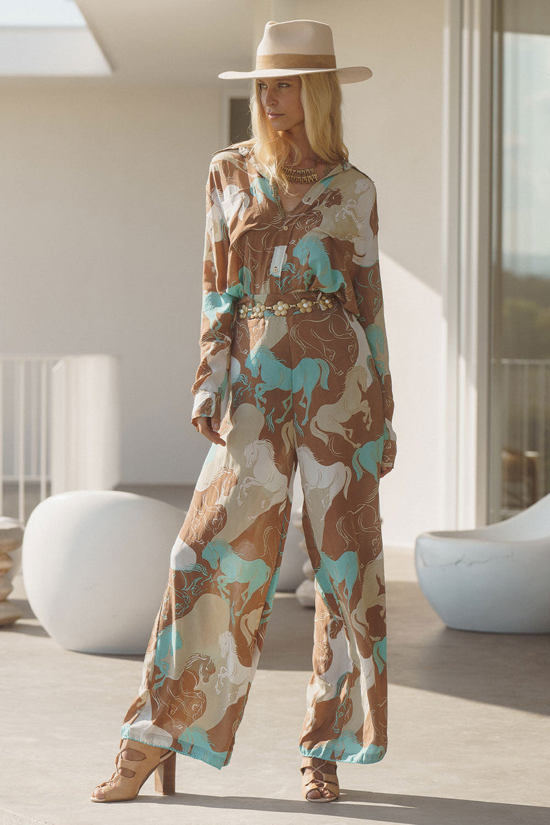 Runaway Horses Silk Crepe Oversized Shirt - Chasing Unicorns