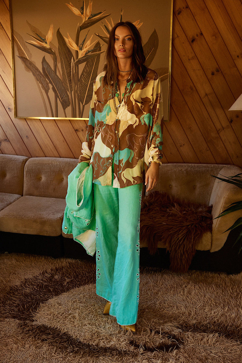 Runaway Horses Silk Crepe Oversized Shirt - Chasing Unicorns