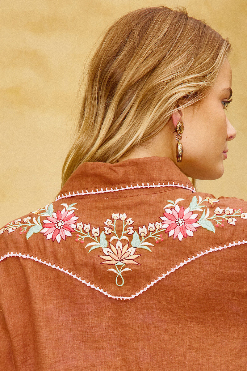 San Antonio Rose Linen Embroidered Blouse - Chasing Unicorns