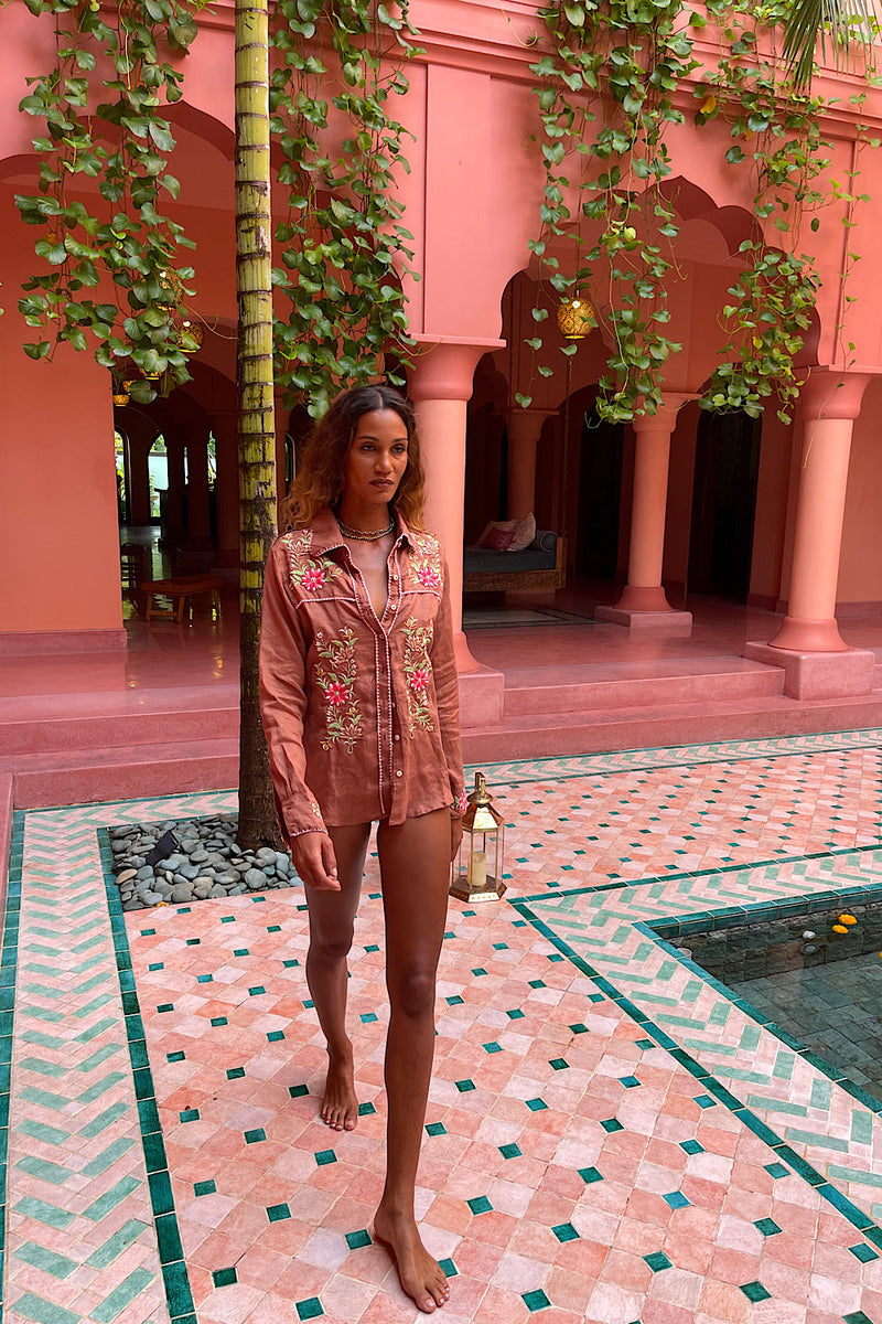 San Antonio Rose Linen Embroidered Blouse - Chasing Unicorns