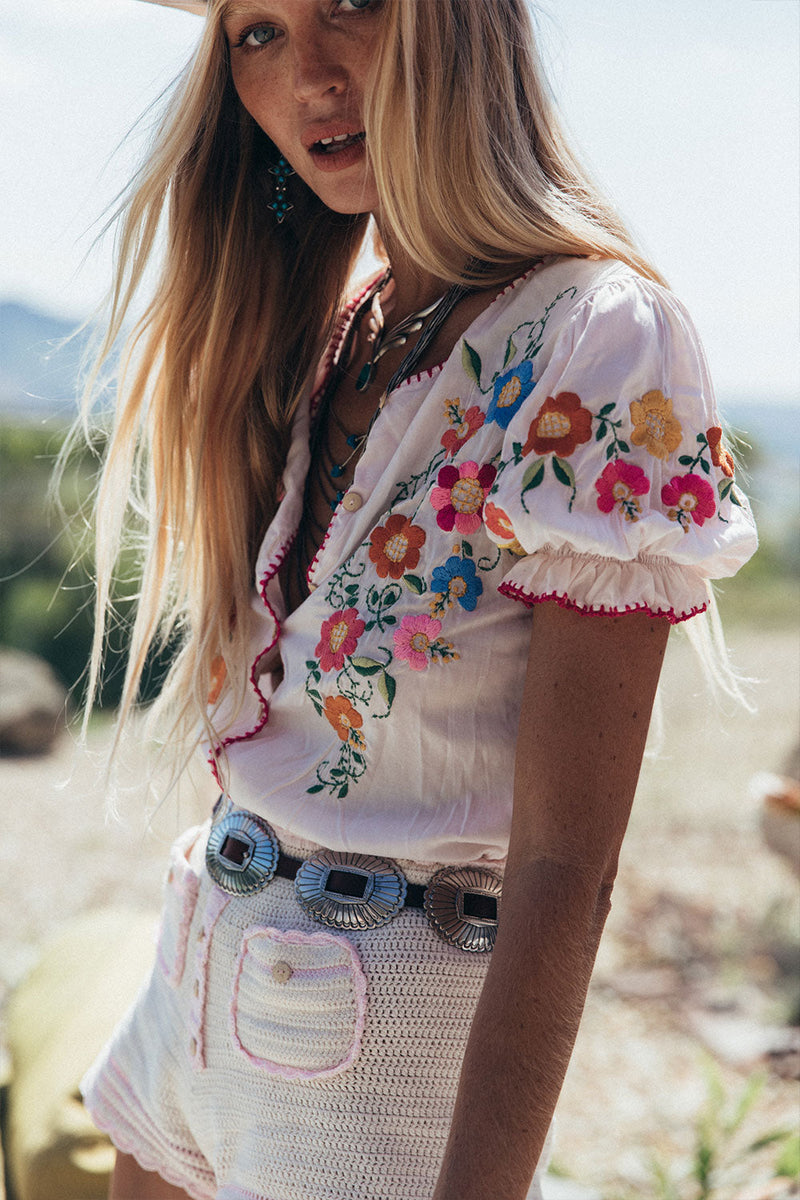 Santeria Embroidered Blouse - Rosa - Chasing Unicorns