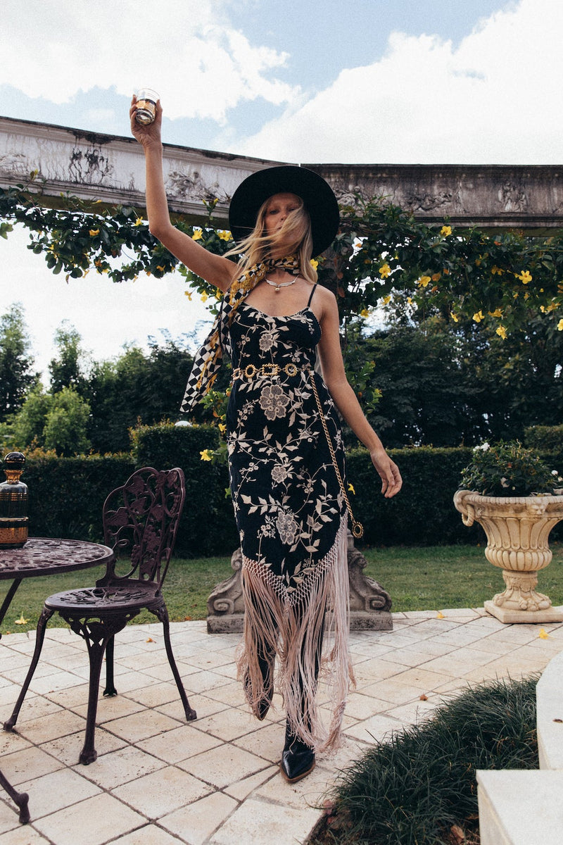 Say You Love Me Embroidered Fringe Slip Dress - Chasing Unicorns