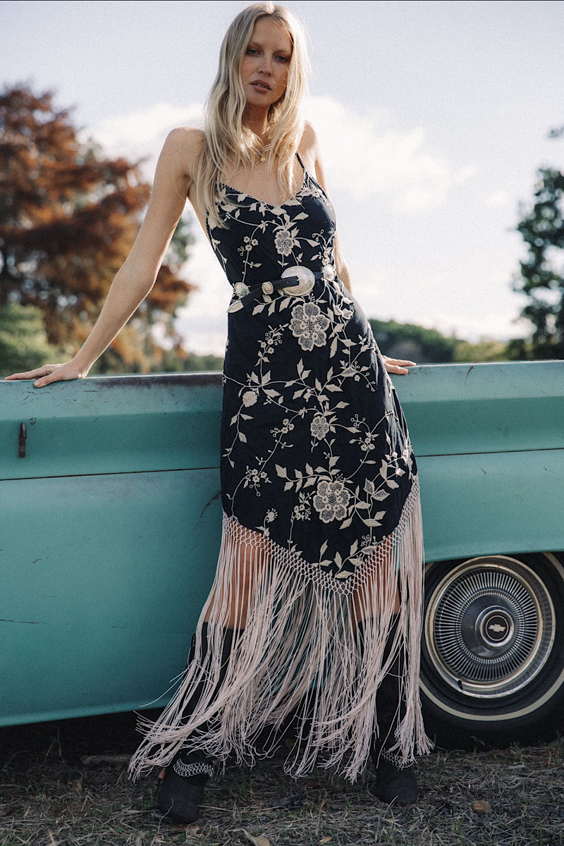 Say You Love Me Embroidered Fringe Slip Dress - Chasing Unicorns
