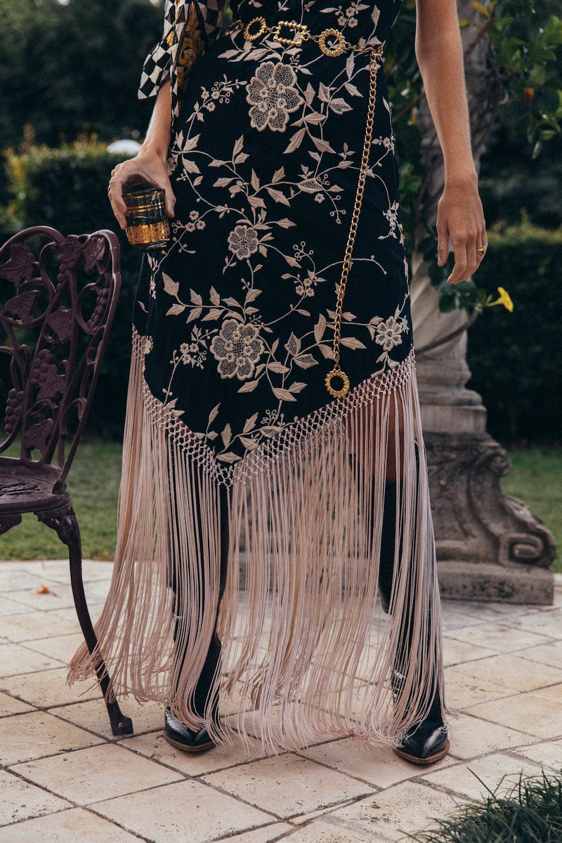 Say You Love Me Embroidered Fringe Slip Dress - Chasing Unicorns