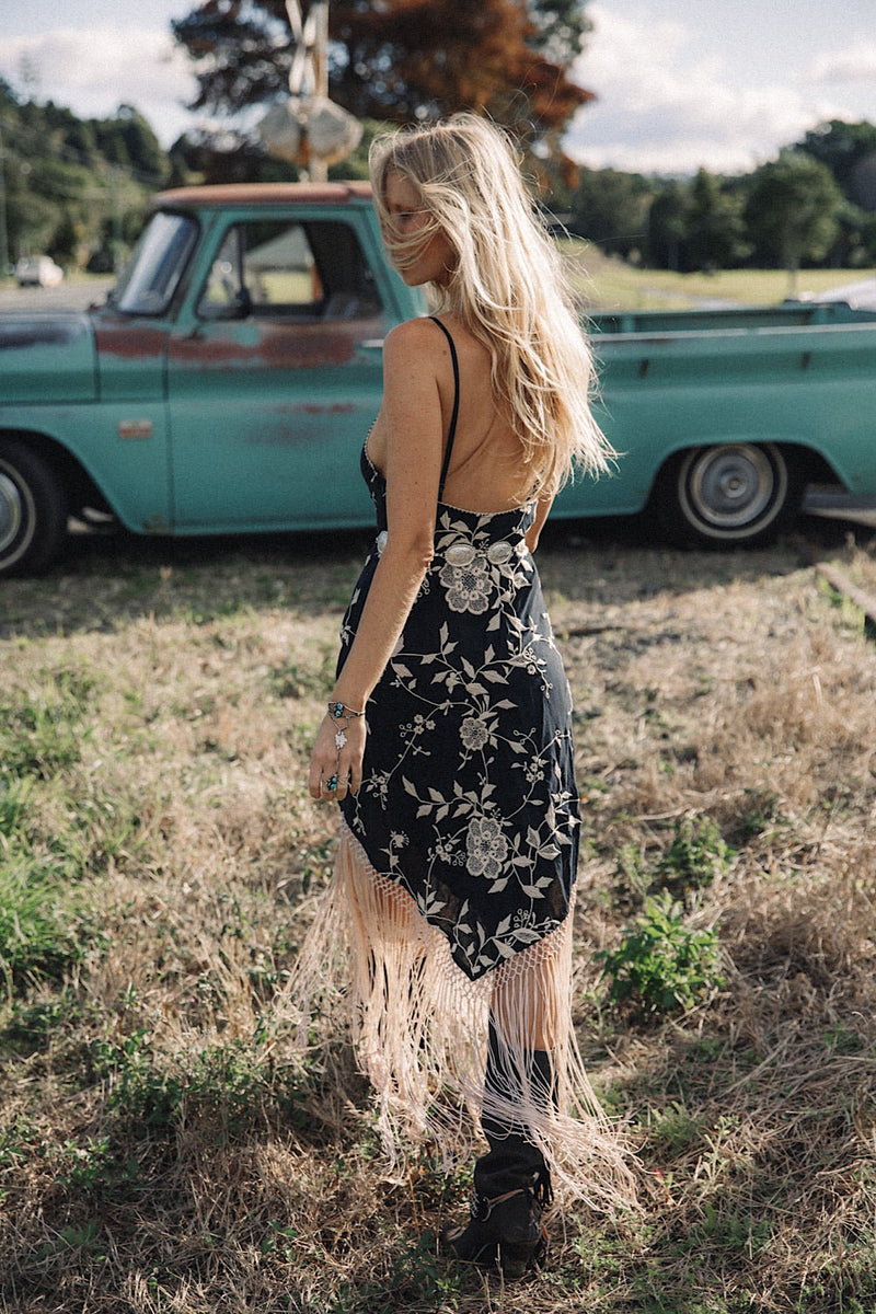 Say You Love Me Embroidered Fringe Slip Dress - Chasing Unicorns