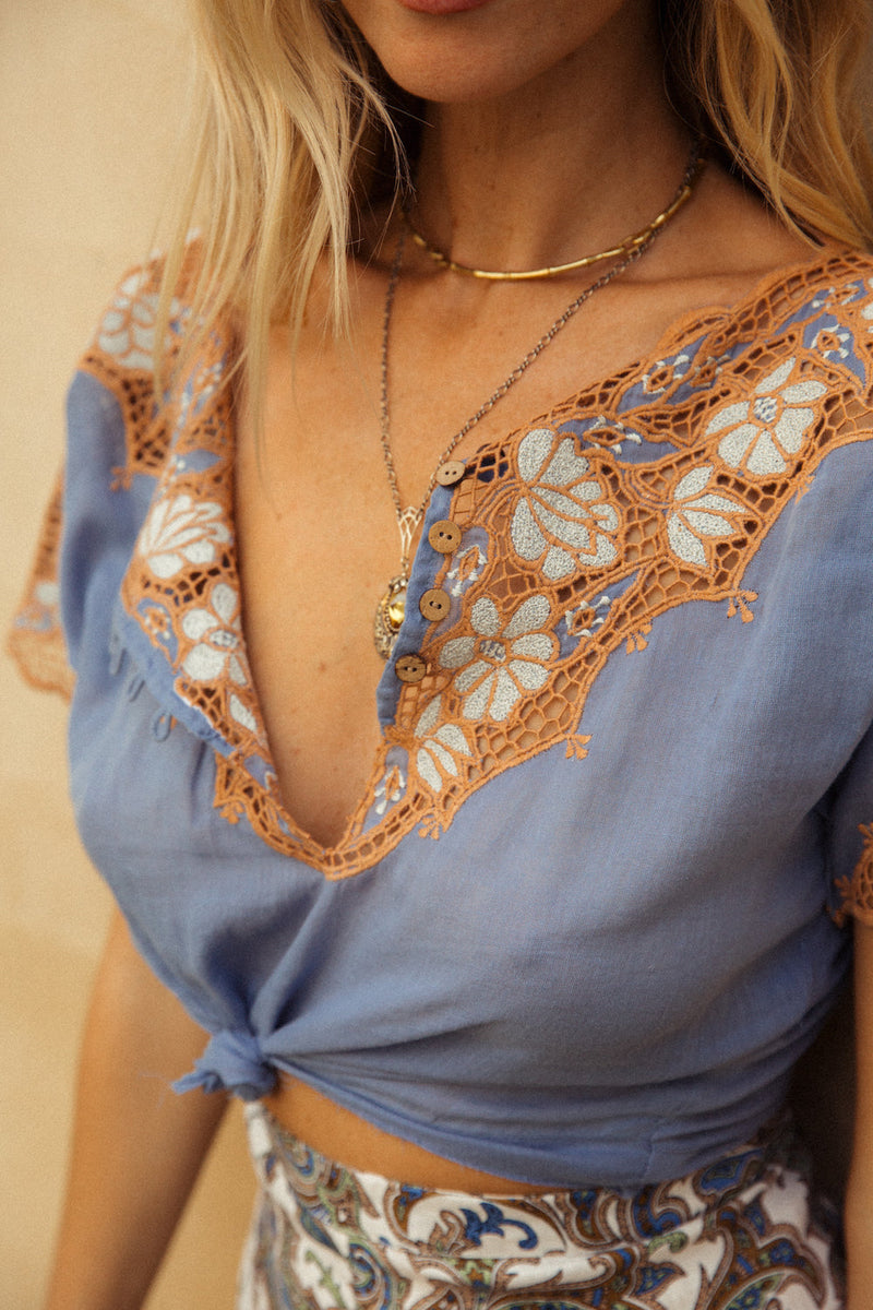 ☀️Shadows In The Moonlight Cutwork Embroidered Blouse - Chasing Unicorns