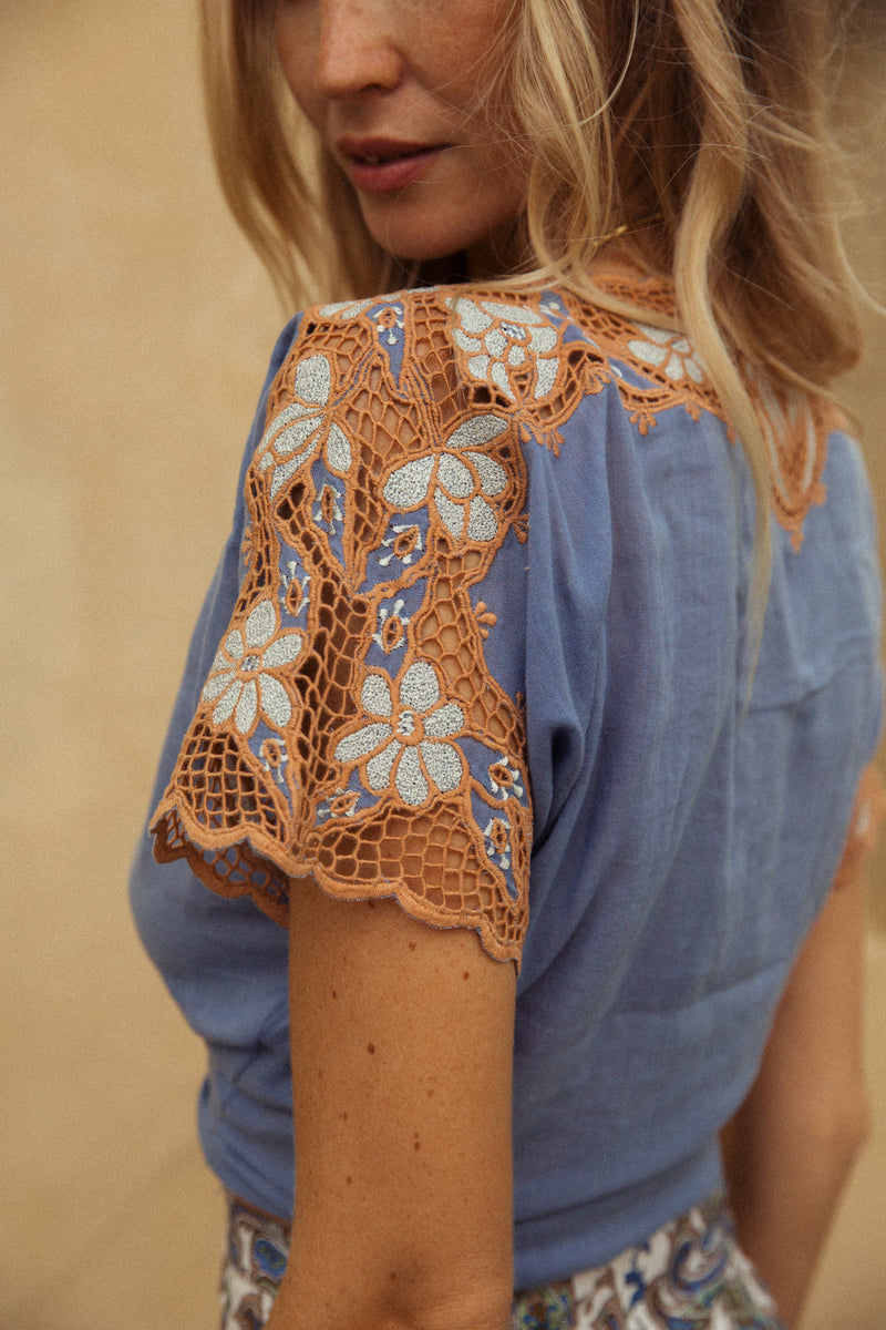 ☀️Shadows In The Moonlight Cutwork Embroidered Blouse - Chasing Unicorns
