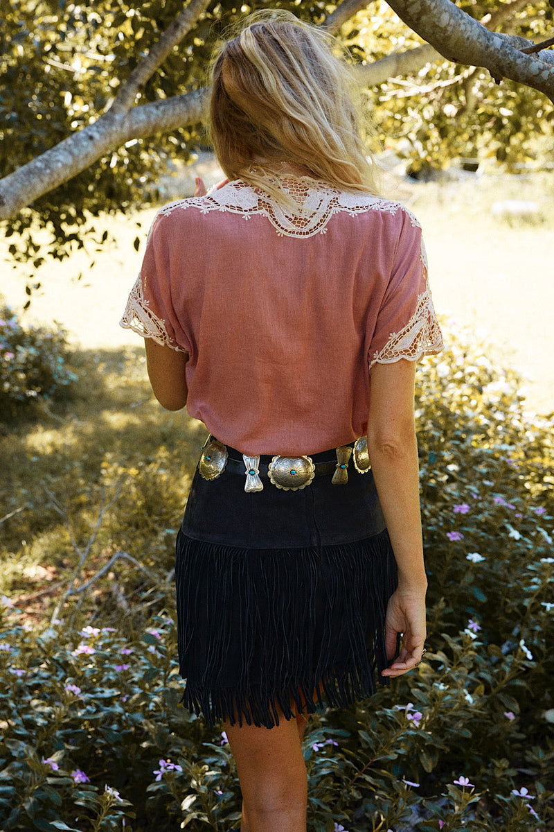 Shadows In The Moonlight Cutwork Embroidered Blouse - Dusty Rose - Chasing Unicorns