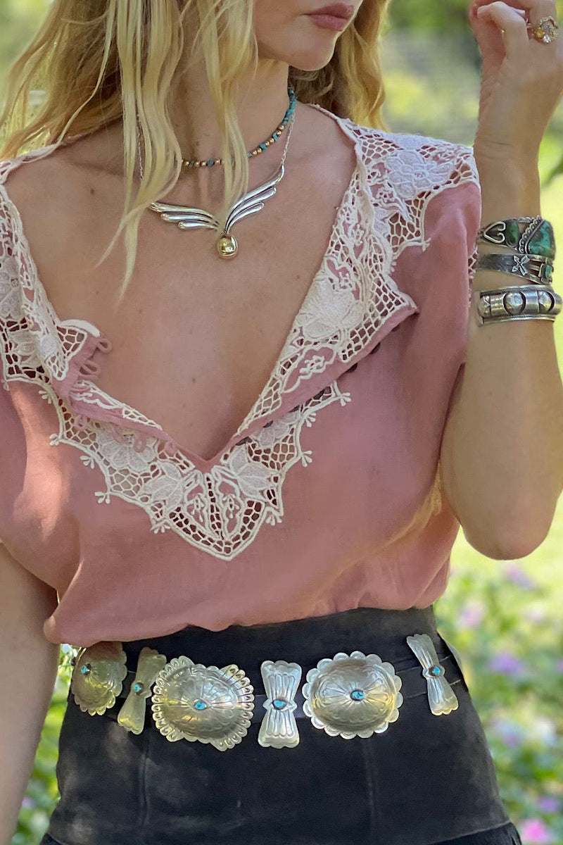Shadows In The Moonlight Cutwork Embroidered Blouse - Dusty Rose - Chasing Unicorns