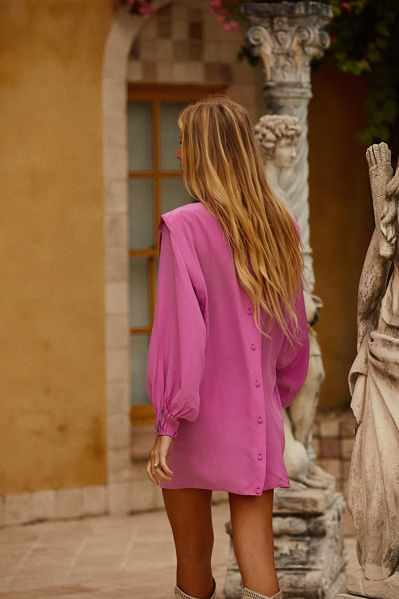 She Makes My Day Silk + Cutwork Mini Dress - Orchid - Chasing Unicorns