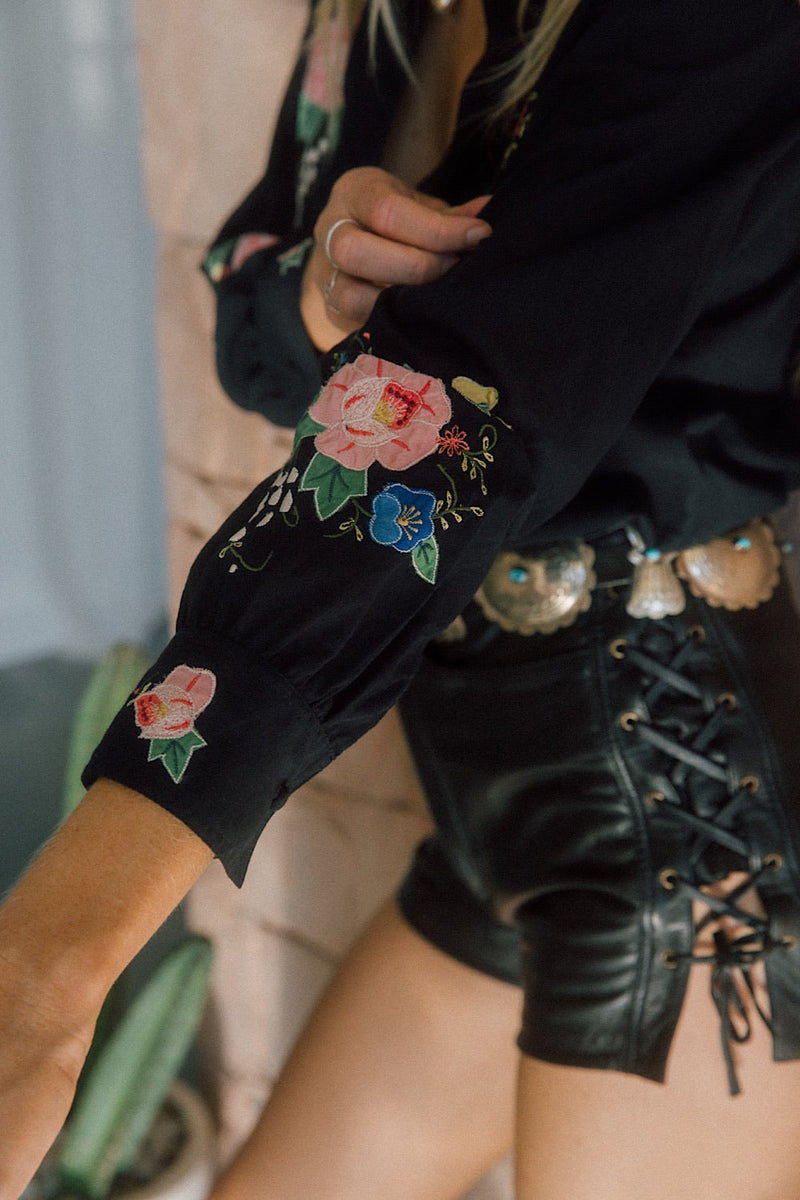 She Rides Wild Horses Cotton Appliqué Blouse - Chasing Unicorns