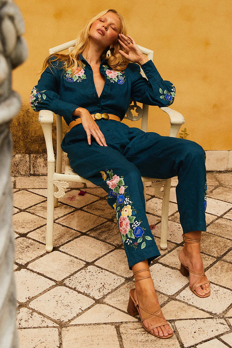 🧡 She Rides Wild Horses Linen Appliqué Jumpsuit - Chasing Unicorns