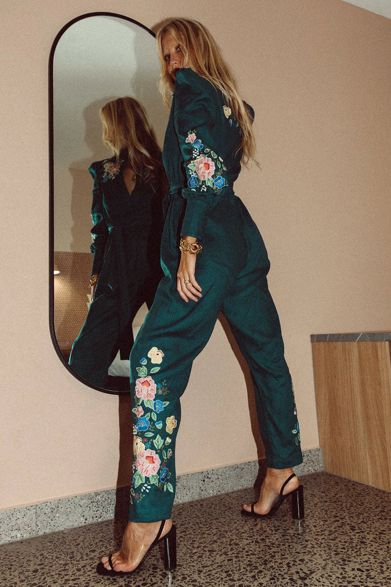 🧡 She Rides Wild Horses Linen Appliqué Jumpsuit - Chasing Unicorns