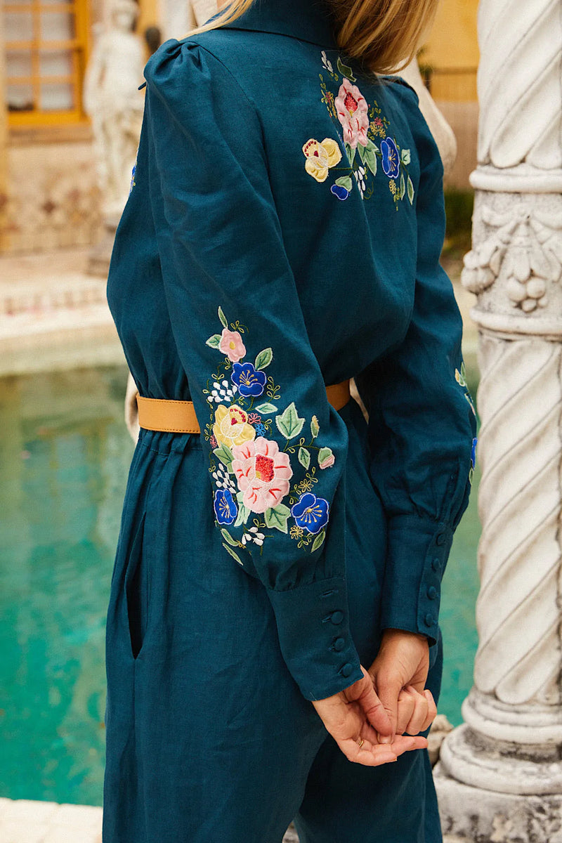 🧡 She Rides Wild Horses Linen Appliqué Jumpsuit - Chasing Unicorns