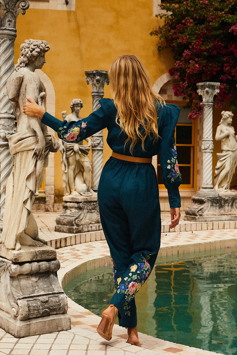 🧡 She Rides Wild Horses Linen Appliqué Jumpsuit - Chasing Unicorns