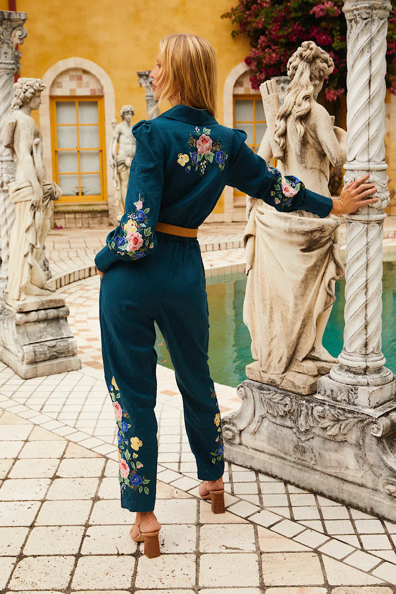 🧡 She Rides Wild Horses Linen Appliqué Jumpsuit - Chasing Unicorns