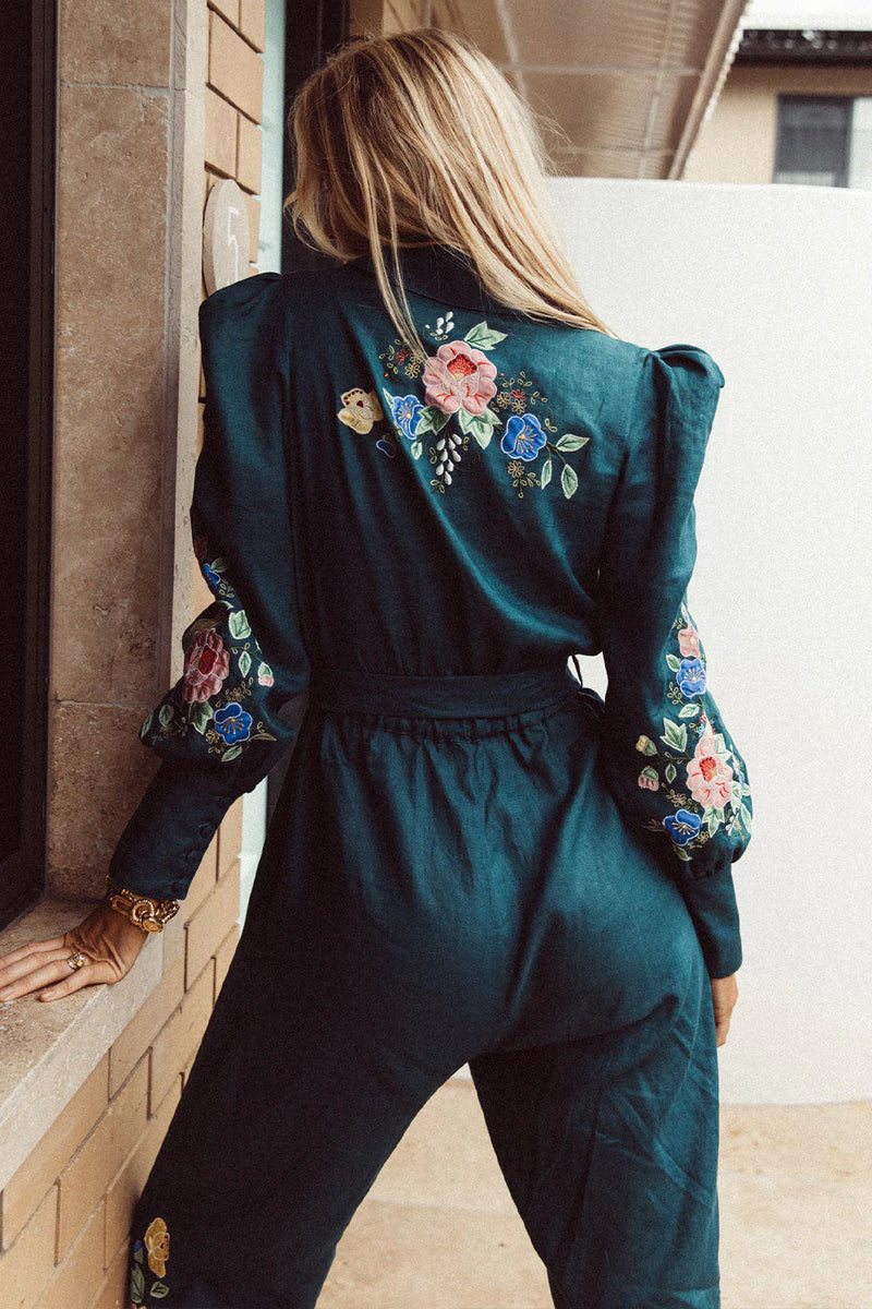 🧡 She Rides Wild Horses Linen Appliqué Jumpsuit - Chasing Unicorns