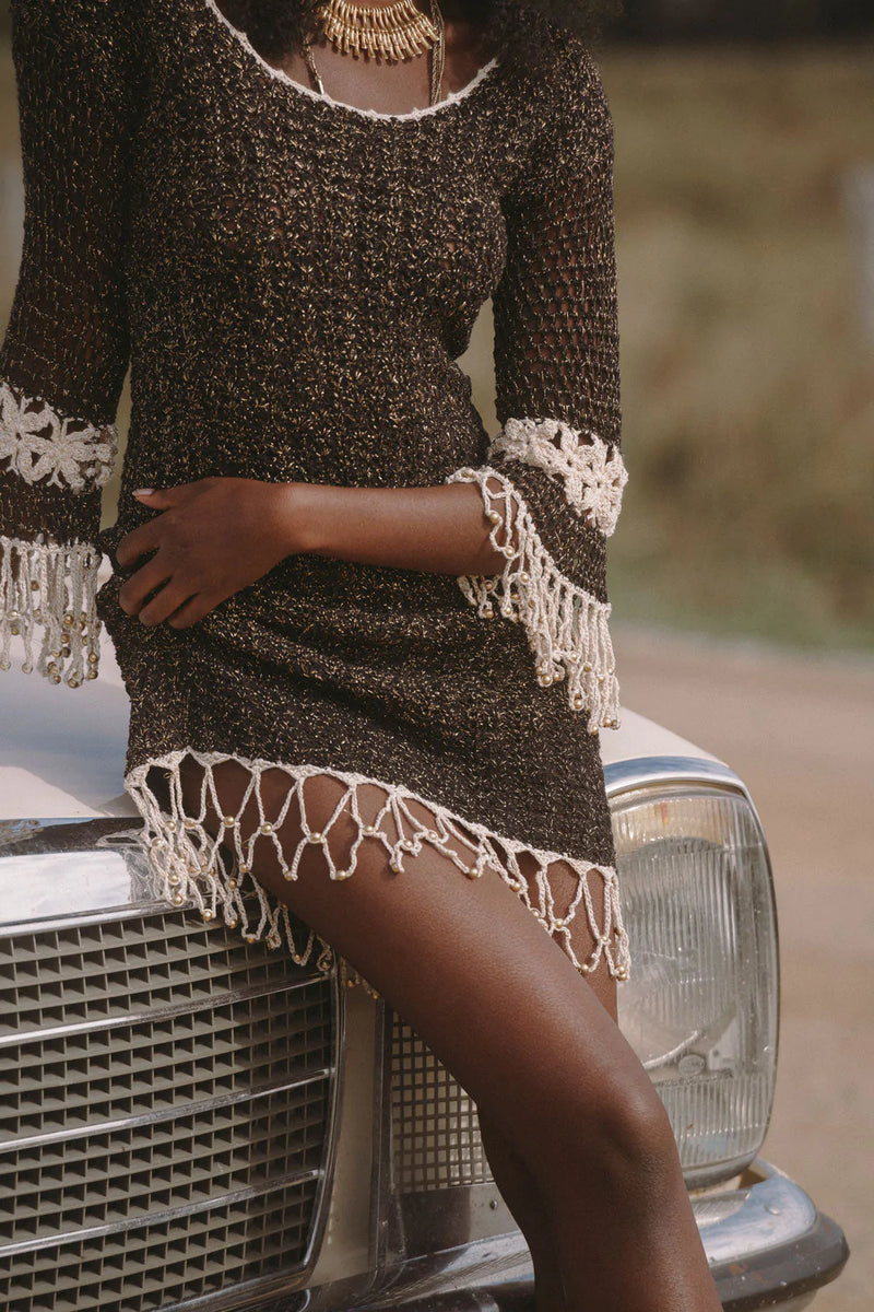 💫 Shine On You Crazy Diamond Crochet Beaded Mini Dress - Chasing Unicorns