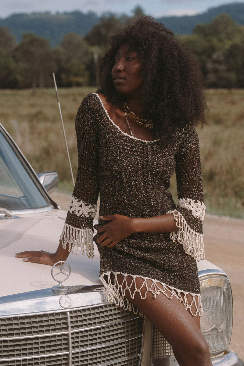 💫 Shine On You Crazy Diamond Crochet Beaded Mini Dress - Chasing Unicorns