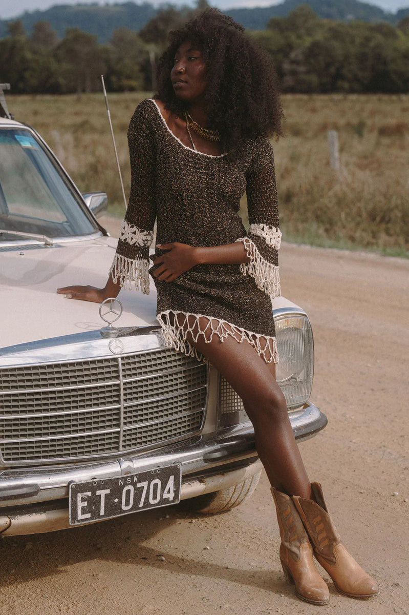 💫 Shine On You Crazy Diamond Crochet Beaded Mini Dress - Chasing Unicorns