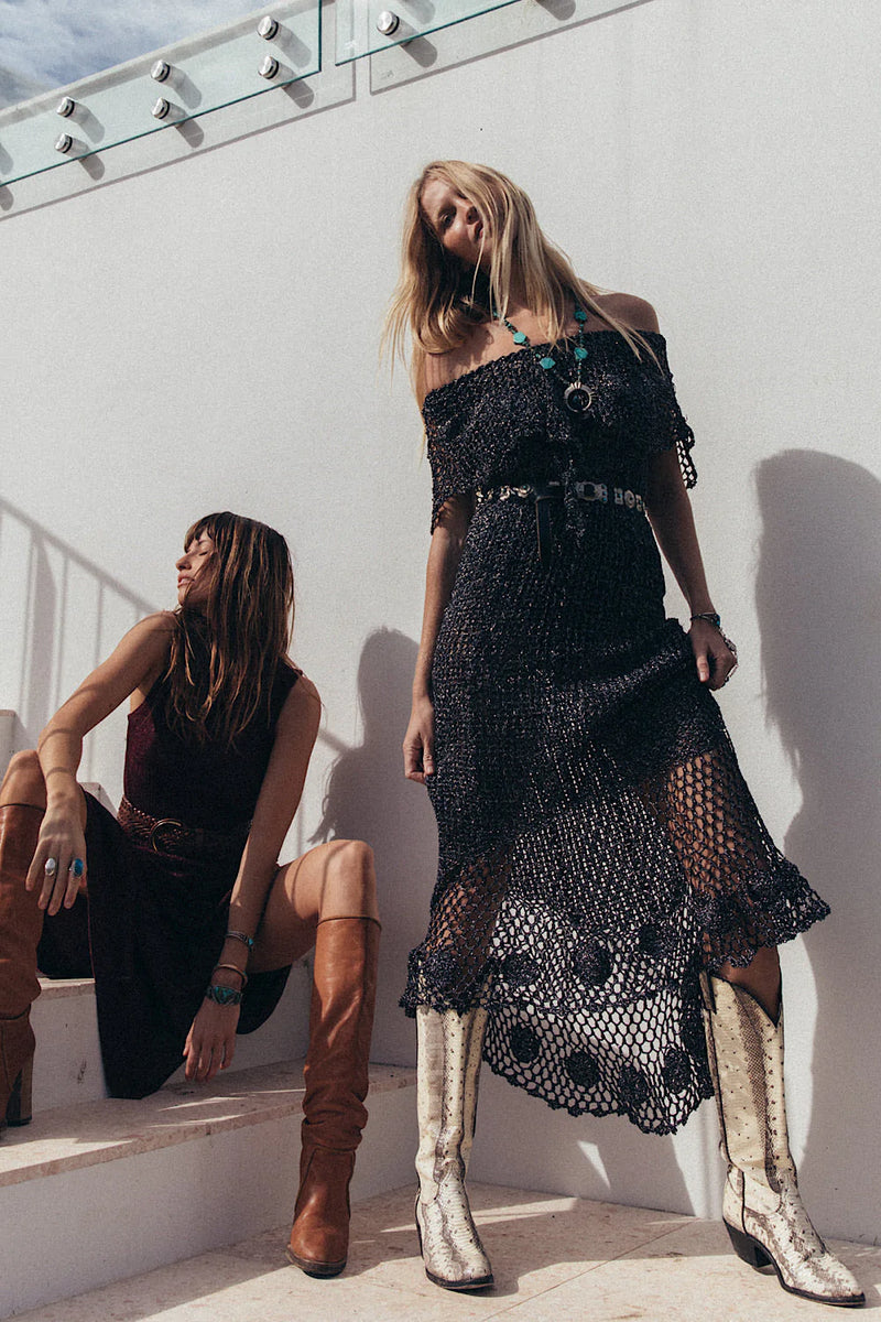 ⚡️Shooting Star Crochet Ruffle Maxi Dress - Starry Sky - Chasing Unicorns