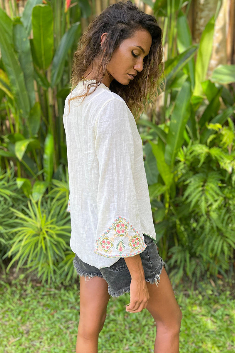 Simple Twist Of Fate Embroidered Gauze Tunic Blouse - - Chasing Unicorns