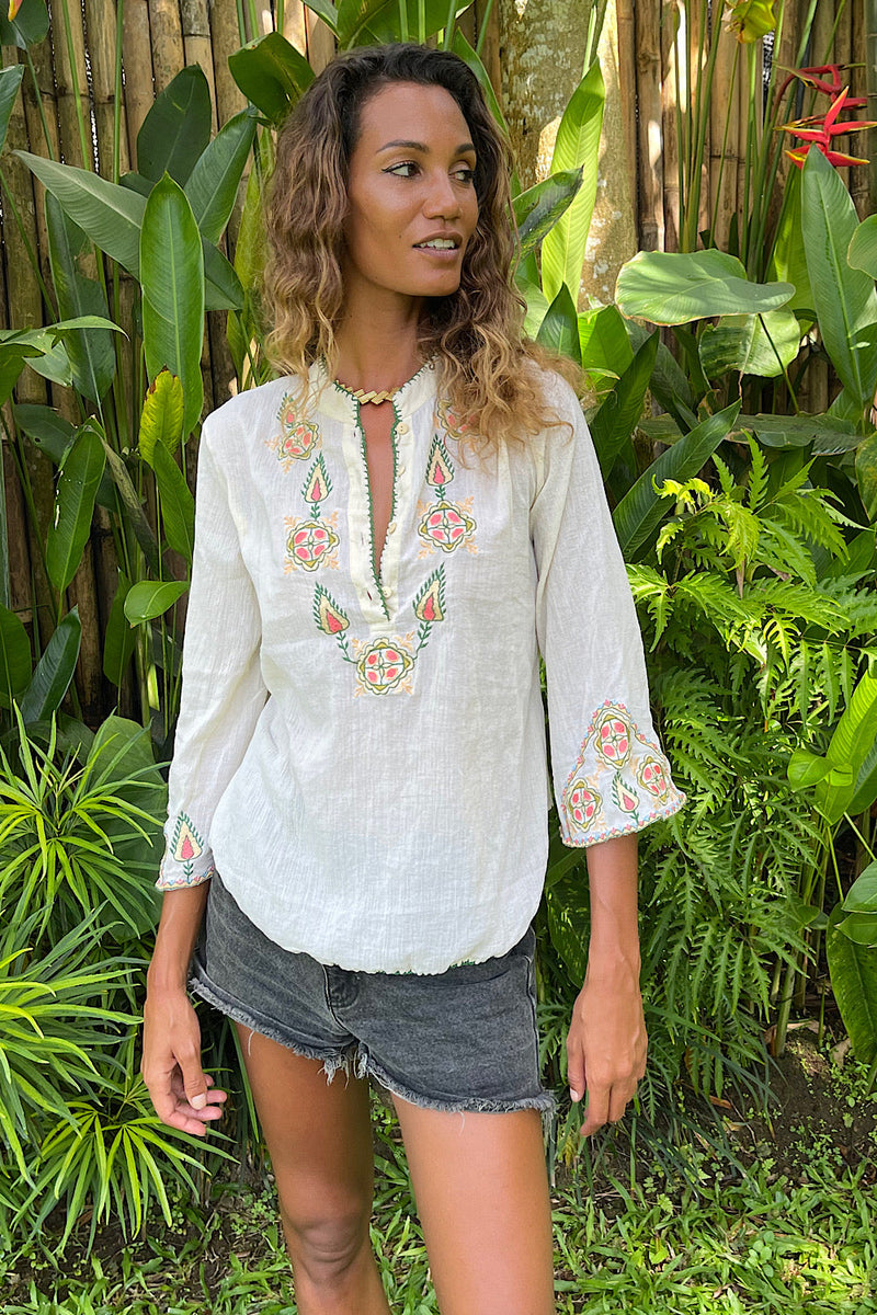 Simple Twist Of Fate Embroidered Gauze Tunic Blouse - - Chasing Unicorns