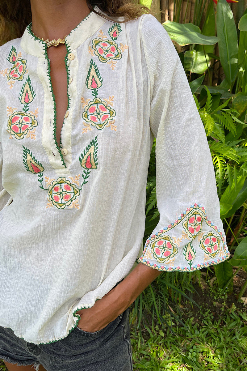 Simple Twist Of Fate Embroidered Gauze Tunic Blouse - - Chasing Unicorns