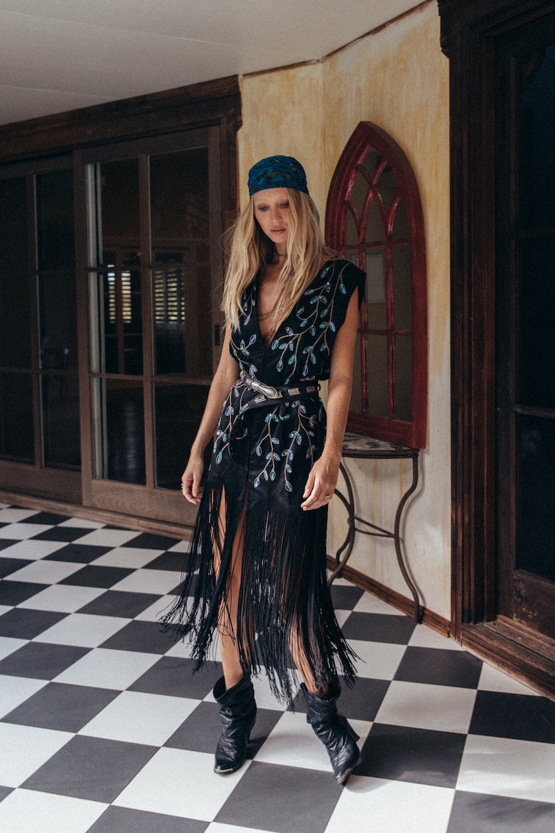 Smoke On The Water Beaded + Fringe Vest - Midnight - Chasing Unicorns