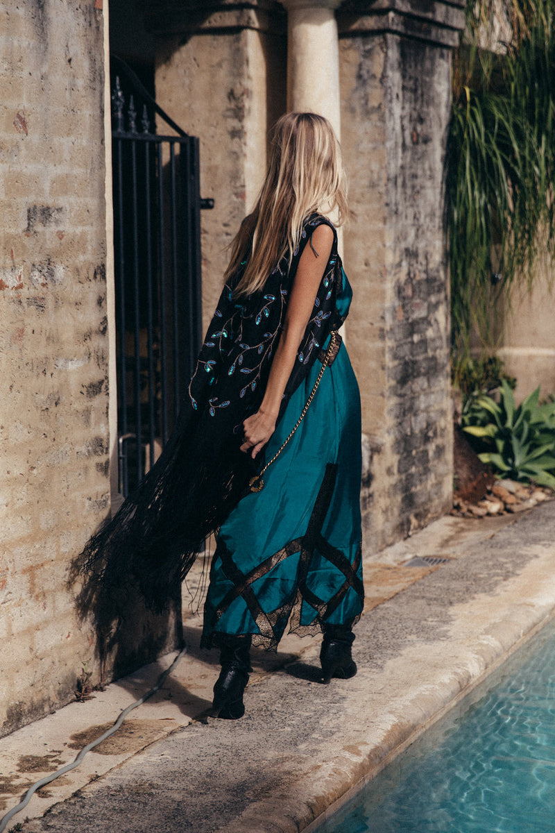 Smoke On The Water Beaded + Fringe Vest - Midnight - Chasing Unicorns