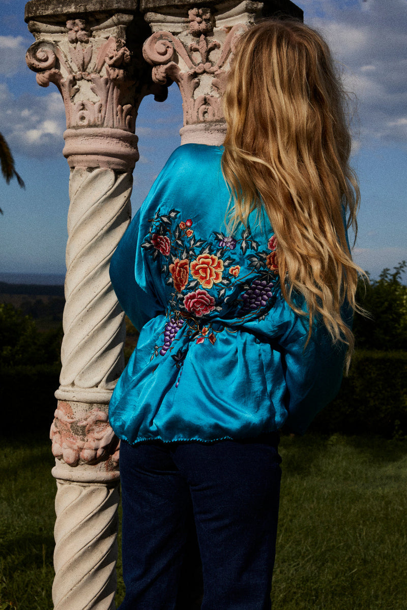 Someday Never Comes Silk Satin Embroidered Jacket - Chasing Unicorns