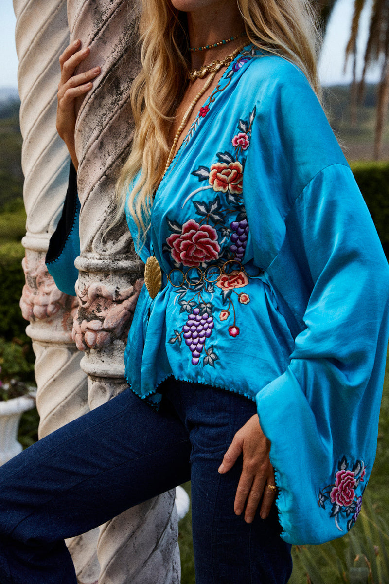 Someday Never Comes Silk Satin Embroidered Jacket - Chasing Unicorns