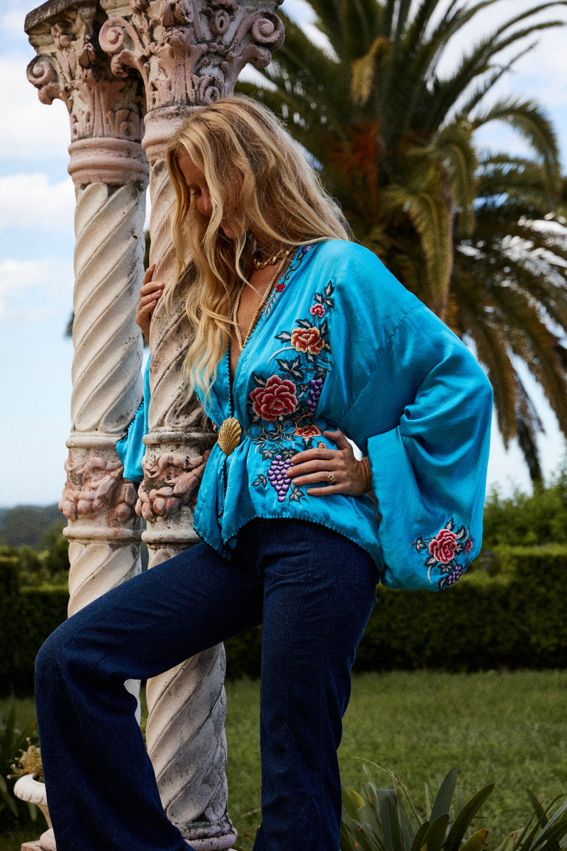 Someday Never Comes Silk Satin Embroidered Jacket - Chasing Unicorns