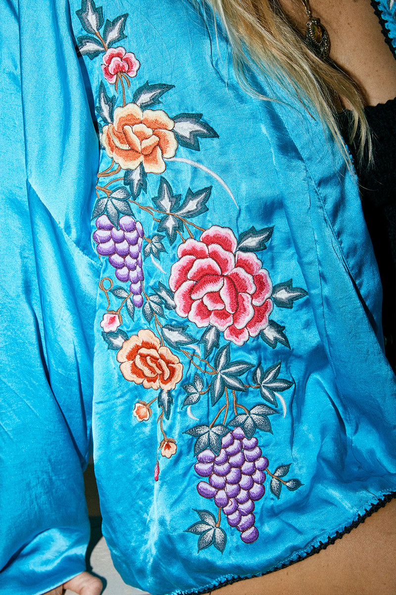 Someday Never Comes Silk Satin Embroidered Jacket - Chasing Unicorns