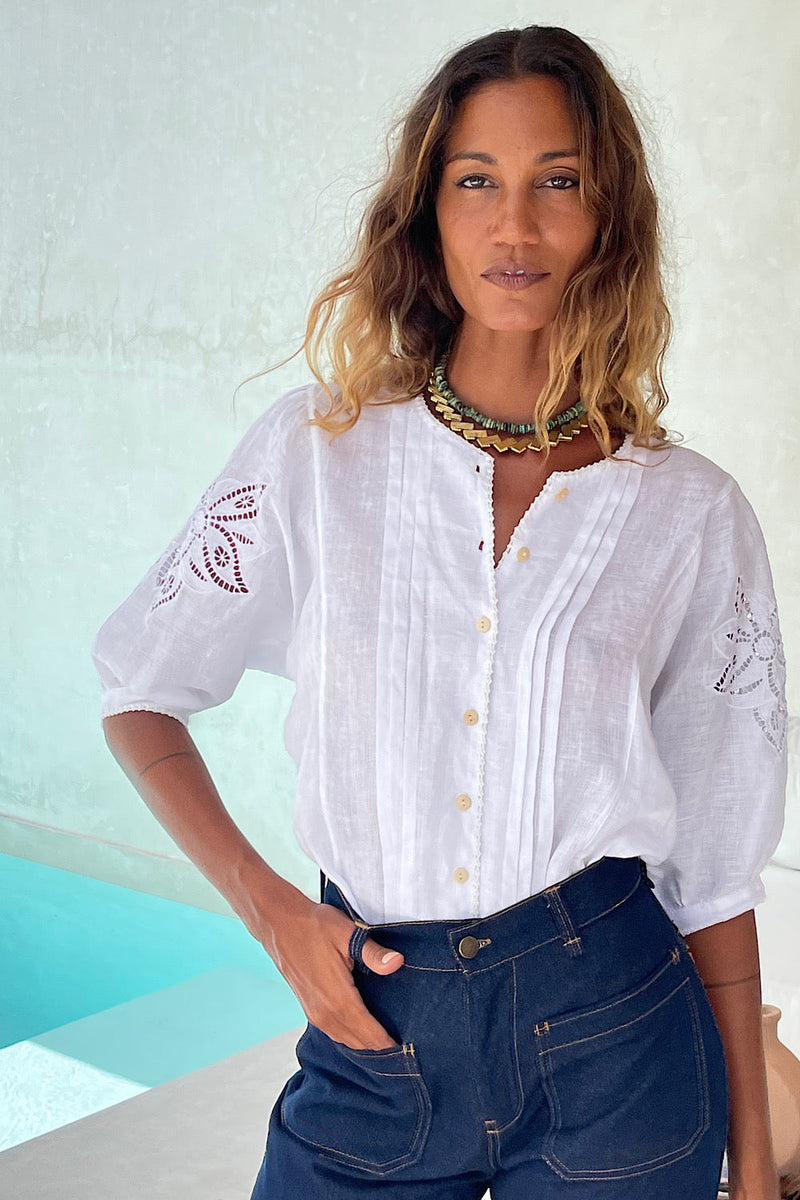 Someone Like You Linen Cutwork Blouse - Chasing Unicorns