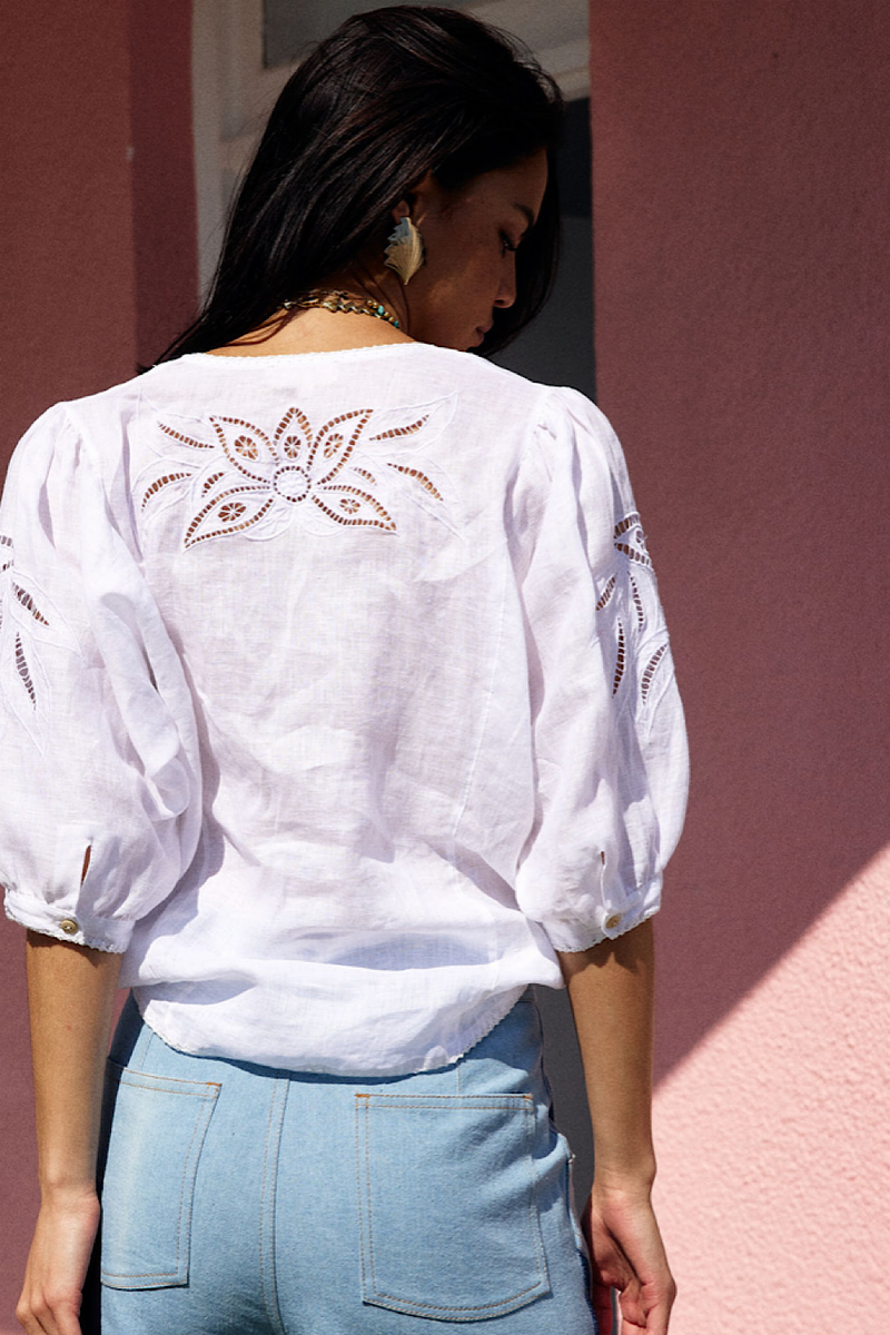 Someone Like You Linen Cutwork Blouse - Chasing Unicorns