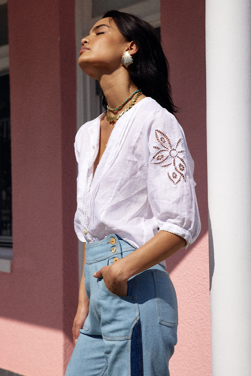 Someone Like You Linen Cutwork Blouse - Chasing Unicorns