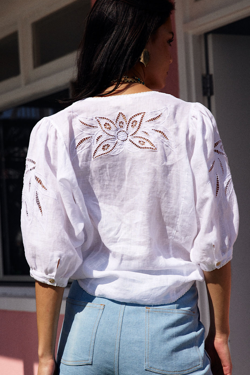 Someone Like You Linen Cutwork Blouse - Chasing Unicorns