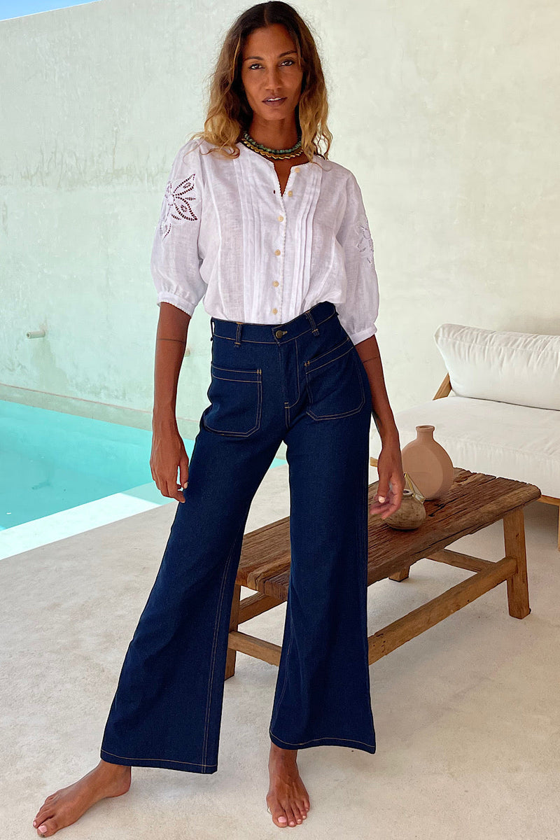 Someone Like You Linen Cutwork Blouse - Chasing Unicorns